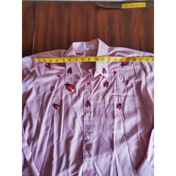 Womens Long Sleeve Button Up Shirt M Embordered Lady Bug Rhinestone The Blue - Picture 4 of 8